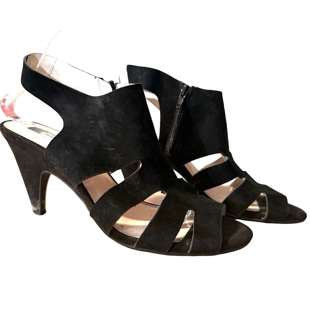 INC International Concepts Giannah Black Leather Sandals High Heels Shoes sz 10